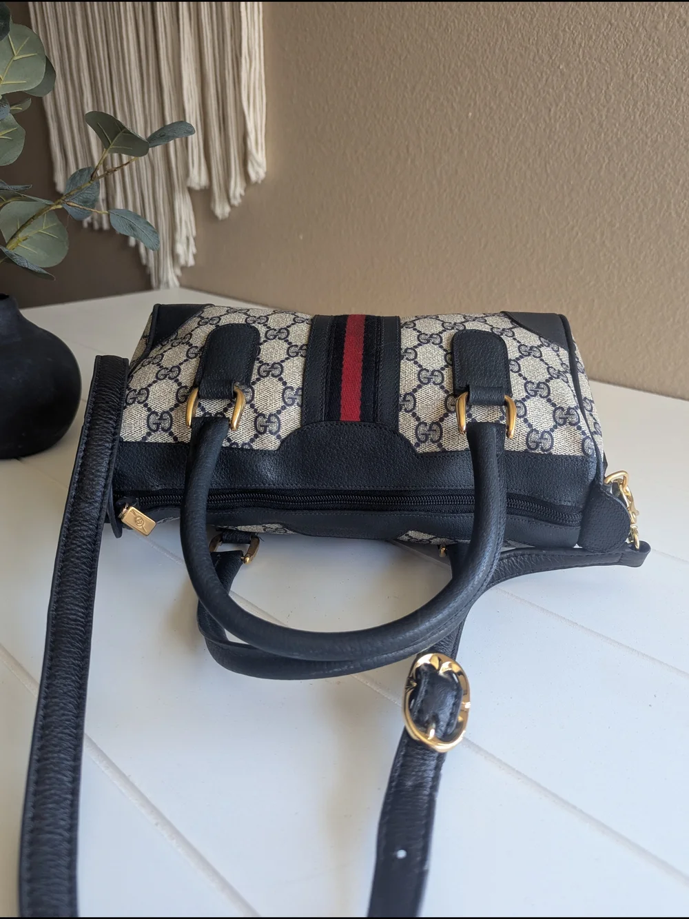 vintage Gucci GG Supreme Sherry Line Boston Bag